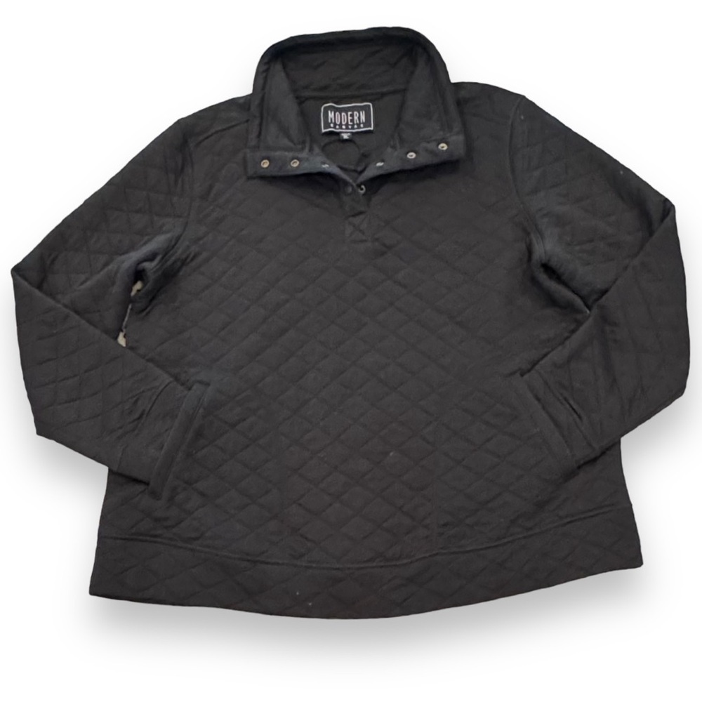 Modern Canvas Size XL Mock Neck 4 Snap Closure Long Sleeve Quilted Sweatshirt